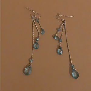 Aqua and Silver Dangling Drop Earrings